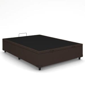 Base Box Baú Sultano Blindado – Casal – Tecido Linhão Marrom – Estrutura Reforçada e Abertura Superior – 138x188x44 cm