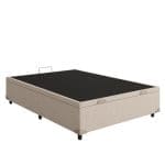Base Box Baú Sultano Blindado – Casal – Tecido Linhão Palha – Estrutura Reforçada e Abertura Superior – 138x188x44 cm