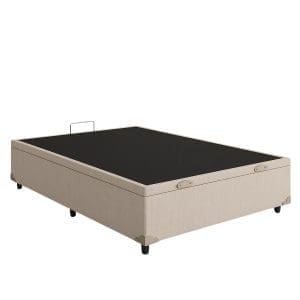 Base Box Baú Sultano Blindado – Casal – Tecido Linhão Palha – Estrutura Reforçada e Abertura Superior – 138x188x44 cm