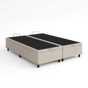 Base Box Baú Sultano Blindado – Queen – Tecido Linhão Palha – Estrutura Reforçada e Abertura Superior – 158x198x44 cm