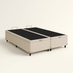 Base Box Baú Sultano Blindado – King – Tecido Linhão Palha – Estrutura Reforçada e Abertura Superior – 193x203x44 cm