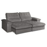 Sofá Retrátil e Reclinável Astro 230cm – Molas Ensacadas – Conforto com Espuma D33 – Linho Cinza Escuro