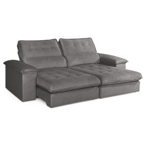 Sofá Retrátil e Reclinável Astro – 3 Lugares – Linho Cinza Escuro – 290 cm – Espuma D33 e Molas Ensacadas