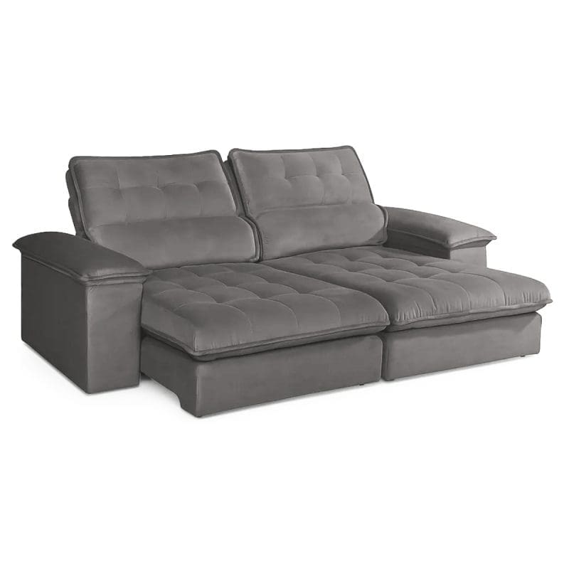 0001 203 Sofá Retrátil e Reclinável Astro 230cm – Molas Ensacadas – Conforto com Espuma D33 – Linho Cinza Escuro