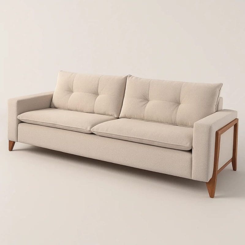 0001 2355 Sofá 2 Lugares Madri – Chenille Bouclê Creme – 216 cm – Espuma D33 e Estrutura em Madeira Maciça