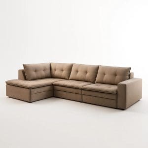 Sofá Retrátil de Canto Palermo - Chenile Linho Creme - 308cm