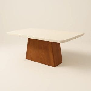 Mesa de Jantar Retangular - Tampo de MDF com Vidro - Base Naturale e Tampo Off White - 2.10x1.10m  - Vezzo Braga