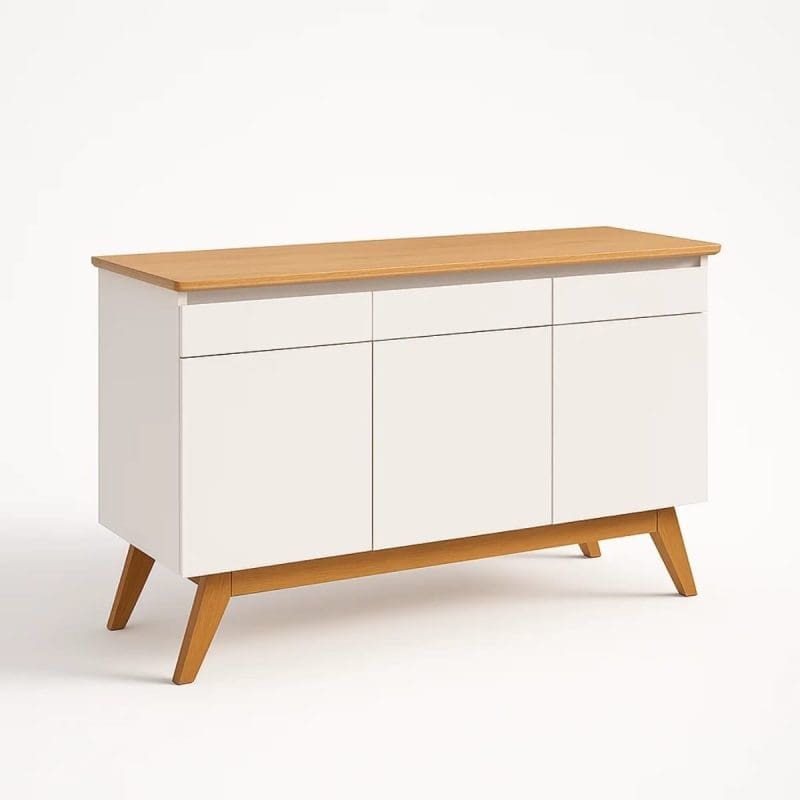 0001 4577 Buffet Gardênia – Off White/Nature – 3 Portas e Tampo em MDF 25 mm