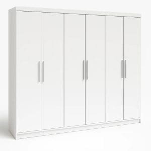Guarda-Roupa Casal 6 Portas Memphis Plus – 6 Gavetas – Estrutura MDF – Branco – 2,06 m