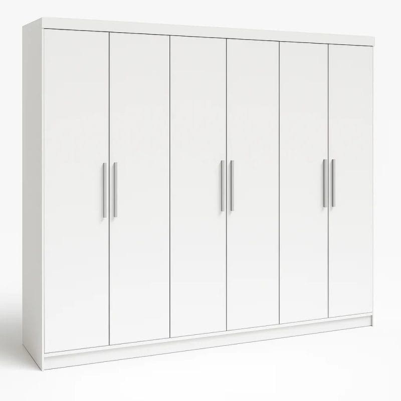 0001 4832 1 Guarda-Roupa Casal 6 Portas Memphis Plus – 6 Gavetas – Estrutura MDF – Branco – 2,06 m