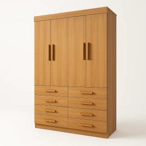 Guarda-Roupa Solteiro 4 Portas Austin – 8 Gavetas – Estrutura MDF – Cinamomo – 1,60 m