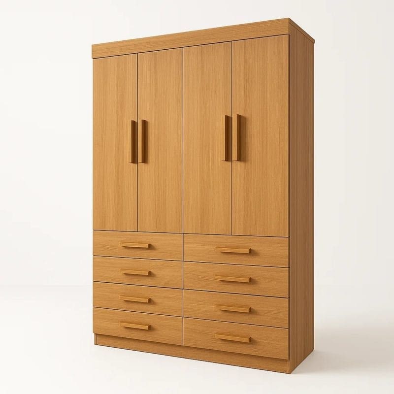 0001 4845 1 Guarda-Roupa Solteiro 4 Portas Austin – 8 Gavetas – Estrutura MDF – Cinamomo – 1,60 m