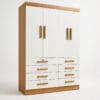 Guarda-Roupa Solteiro 4 Portas Austin – 8 Gavetas – Estrutura MDF – Cinamomo com Off White – 1,60 m
