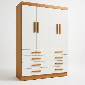 Guarda-Roupa Solteiro 4 Portas Austin – 8 Gavetas – Estrutura MDF – Cinamomo com Off White – 1,60 m