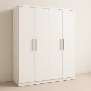 Guarda-Roupa Solteiro 4 Portas Memphis – 3 Gavetas – Estrutura MDF – Branco – 1,38 m