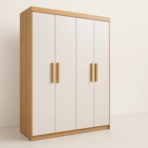 Guarda-Roupa Solteiro 4 Portas Memphis – 3 Gavetas – Estrutura MDF – Cinamomo com Off White – 1,38 m
