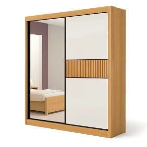 Guarda-Roupa Casal 2 Portas Houston – 3 Gavetas – 100% MDF – Cinamomo com Off White – 1,85 m – Com Espelho