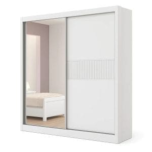 Guarda-Roupa Casal 2 Portas Houston – 3 Gavetas – 100% MDF – Branco – 1,85 m – Com Espelho