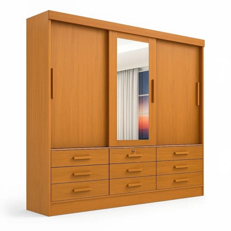 0001 4864 1 Guarda-Roupa Casal 3 Portas Tucson – 6 Gavetas – Estrutura MDF – Cinamomo – 2,00 m – Com Espelho