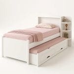 Cama Solteiro Denver Plus com Auxiliar – 100% MDF – Branco – 2 Gavetas e Cantoneiras Reversíveis
