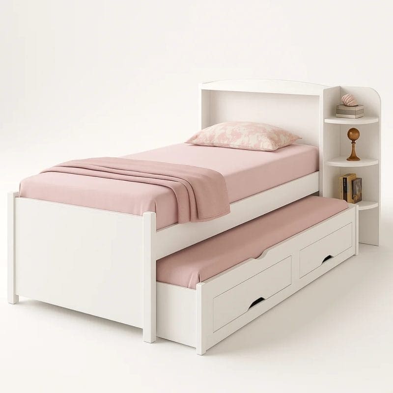 0001 4902 1 Cama Solteiro Denver Plus com Auxiliar – 100% MDF – Branco – 2 Gavetas e Cantoneiras Reversíveis