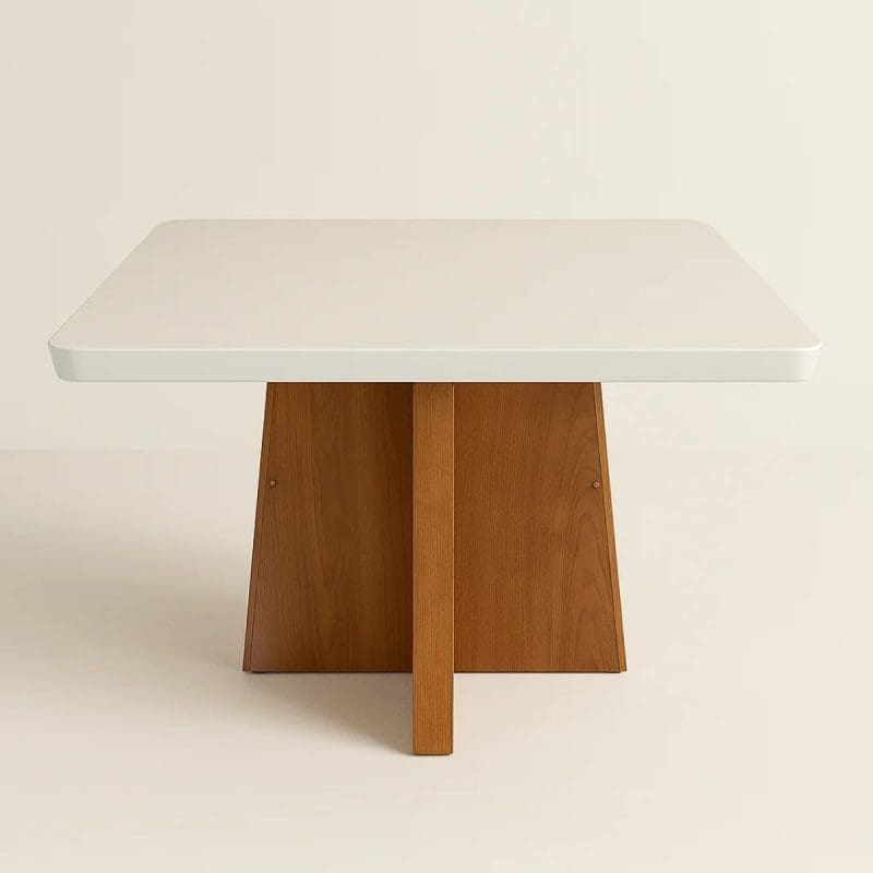 0001 52 Mesa de Jantar Retangular - Tampo de MDF com Vidro - Base Naturale e Tampo Off White - 1.20x0.80m - Vezzo Porto