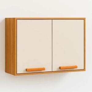Armário de Cozinha Júpiter 2 Portas 80 cm – Cinamomo/Off White, Estrutura em MDP e Pistão a Gás