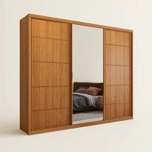 Guarda-Roupa Casal 3 Portas Onix – 6 Gavetas – 100% MDF – Nature – 2,45 m – Com Espelho e Divisão Ele/Ela