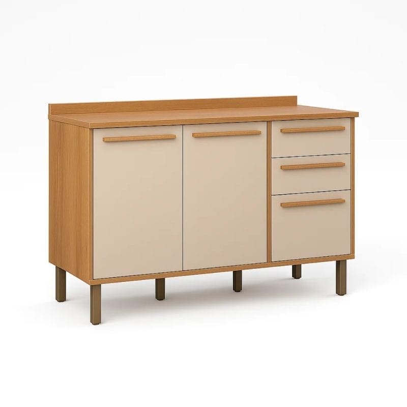 0001 5813 1 Balcão de cozinha 2 portas 3 gavetas Diamantina- Cinamomo/Off White - 120x95