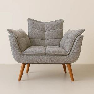 Poltrona com braços Opala - Linho Genebra Aluminio