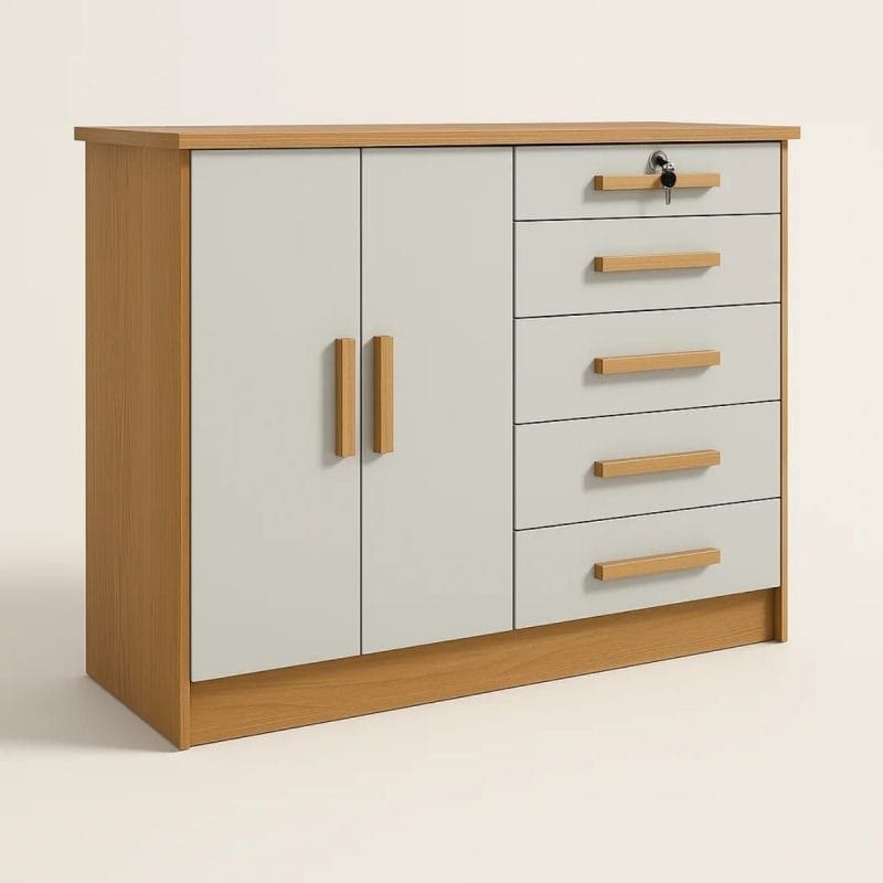 001 4878 1 Cômoda Columbus – 6 Gavetas – 100% MDF – 1,36 m de Largura x 1,10 m de Altura - Cinamomo/ Off White