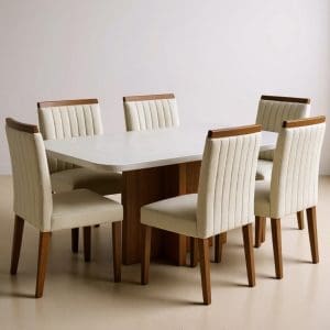 Mesa de jantar marmorizada Dallas 180x90 com 6 cadeiras de Boucle Branco