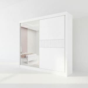 Guarda-Roupa Casal 2 Portas Fresno – 6 Gavetas – 100% MDF – Branco – 2,20 m – Com Espelho