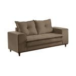 Sofá de 2 Lugares Zafira 160 cm – Linho Marrom, Espuma D28 Soft e Base em Madeira Imbuia Mel