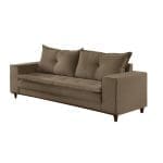 Sofá de 3 Lugares Zafira 220 cm – Linho Marrom, Espuma D28 Soft, Molas ZigZag e Pés Imbuia Mel