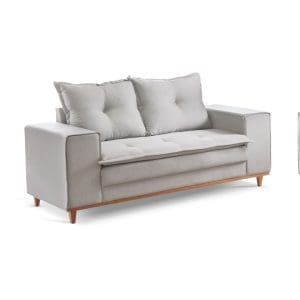 Sofá de 2 Lugares Zafira 160 cm – Linho Cinza, Espuma D28 Soft, Molas ZigZag e Pés Imbuia Mel