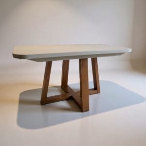 Mesa de Jantar Retangular - Tampo de MDF com Vidro - Base Naturale e Tampo Off White - 1.60x0.80m  - Vezzo Coimbra