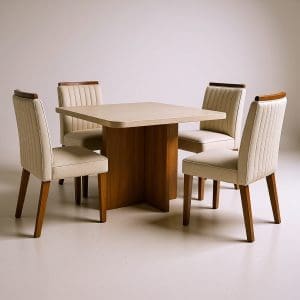 Mesa de jantar marmorizada Dallas 90x90 com 4 cadeiras de Boucle Branco
