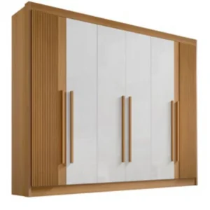 Guarda-Roupa Casal 6 Portas Columbus – 6 Gavetas – 100% MDF – Cinamomo com Off White – 2,78 m – Ripado – Sapateira
