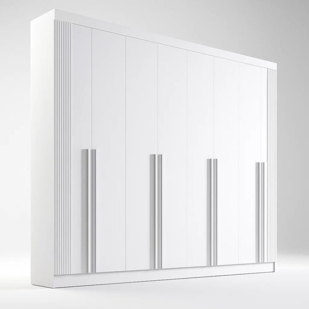 2 7 Guarda-Roupa Casal 8 Portas Boston – 8 Gavetas – 100% MDF – Branco – 2,75 m – Ripado – Sapateira