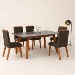 Mesa Arizona Grafite 160×090 com 6 cadeiras veludo luxo marrom