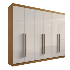 Guarda-Roupa Casal 6 Portas New Athos – 6 Gavetas – 100% MDF – Sapateira – Cinamomo com Off White – 2,78 m