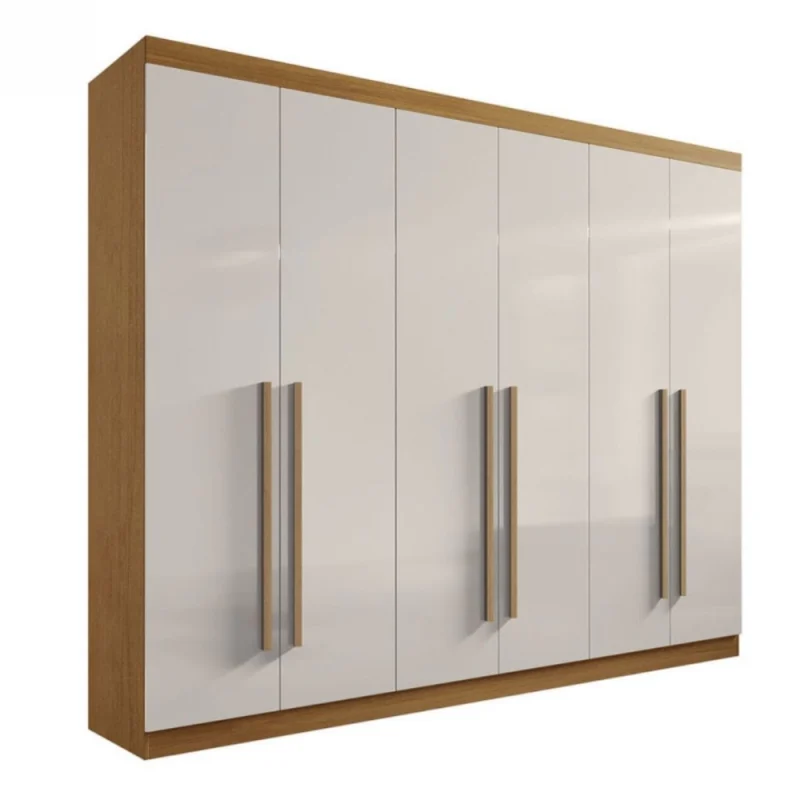 326 GG Guardaroupa 6 portas 6 gavetas New Athos 32 Guarda-Roupa Casal 6 Portas New Athos – 6 Gavetas – 100% MDF – Sapateira – Cinamomo com Off White – 2,78 m