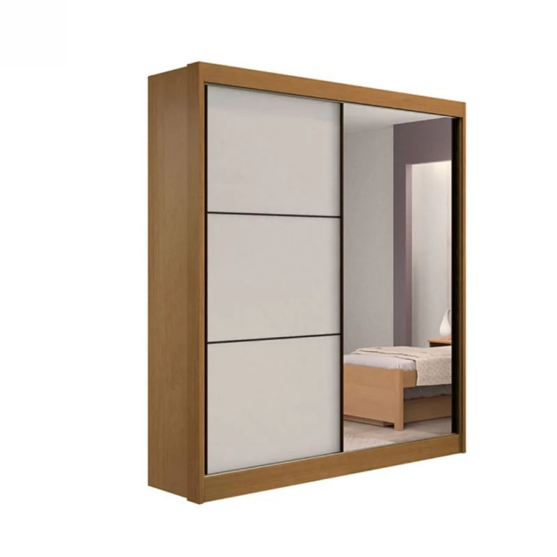 338 GG Guardaroupa com espelho 2 portas 3 gavetas A 57 Guarda-Roupa Casal Athenas – 2 Portas de Correr, 3 Gavetas, 100% MDF, com Espelho – Cinamomo/Off White – 1,85 m