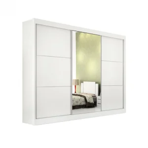 Guarda-Roupa Casal 3 Portas Los Angeles – 6 Gavetas – 100% MDF – Branco – 2,73 m – Com Espelho