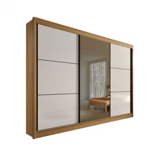 Guarda-Roupa Casal 3 Portas Los Angeles – 6 Gavetas – 100% MDF – Cinamomo com Off White – 2,73 m – Com Espelho