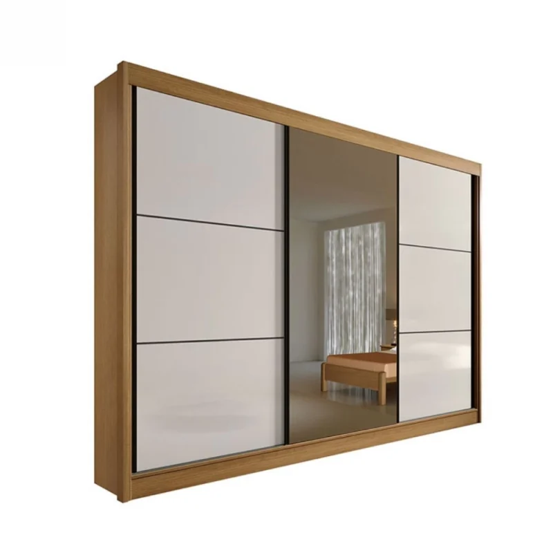 343 GG Guardaroupa com espelho 3 portas 6 gavetas L 22 Guarda-Roupa Casal 3 Portas Los Angeles – 6 Gavetas – 100% MDF – Cinamomo com Off White – 2,73 m – Com Espelho