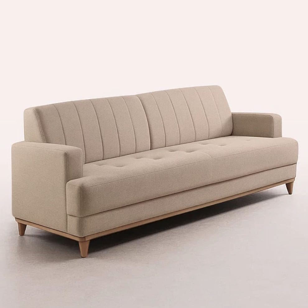5 2 Sofá de 3 Lugares Roma 188 cm – Chenille Linho Bege, Espuma D33, Molas S e Encosto Desmontável