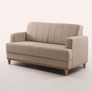 Sofá de 2 Lugares Roma 136 cm – Chenille Linho Bege, Espuma D33, Molas S e Pés em Madeira Maciça