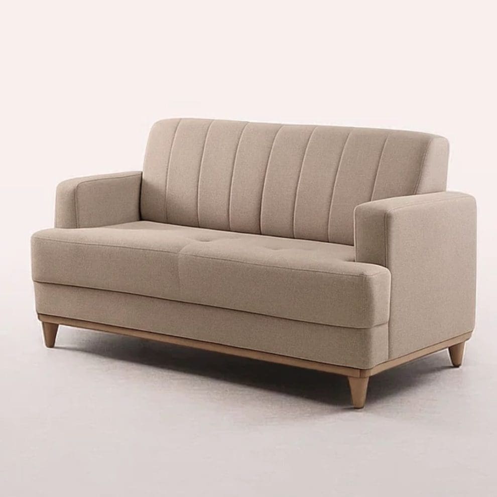6 2 Sofá de 2 Lugares Roma 136 cm – Chenille Linho Bege, Espuma D33, Molas S e Pés em Madeira Maciça